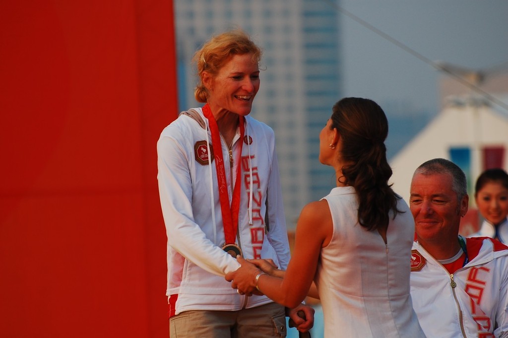 Stacie Louttit (CAN) receives her bronze medal from Crown Princess Victoria of Sweden - 2008 Paralympics - Qingdao © Dan Tucker http://sailchallengeinspire.org/